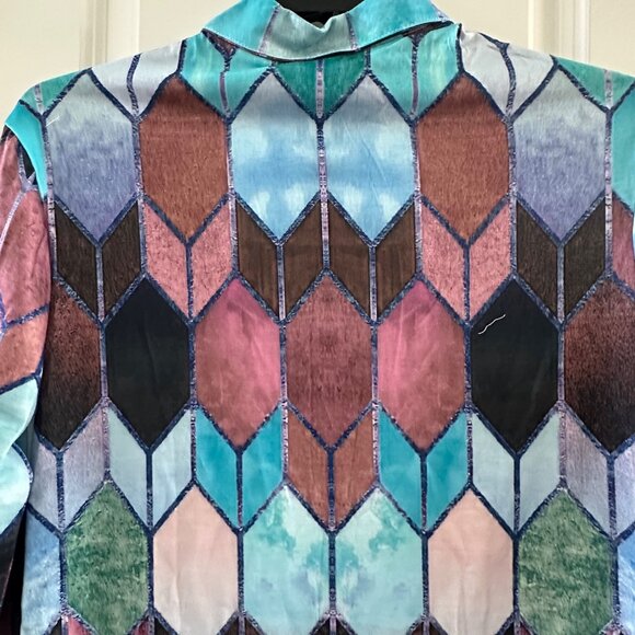 Geometric Print Long Sleeve Quarter-Zip Top With Ring Pull For Women - Picture 4 of 5